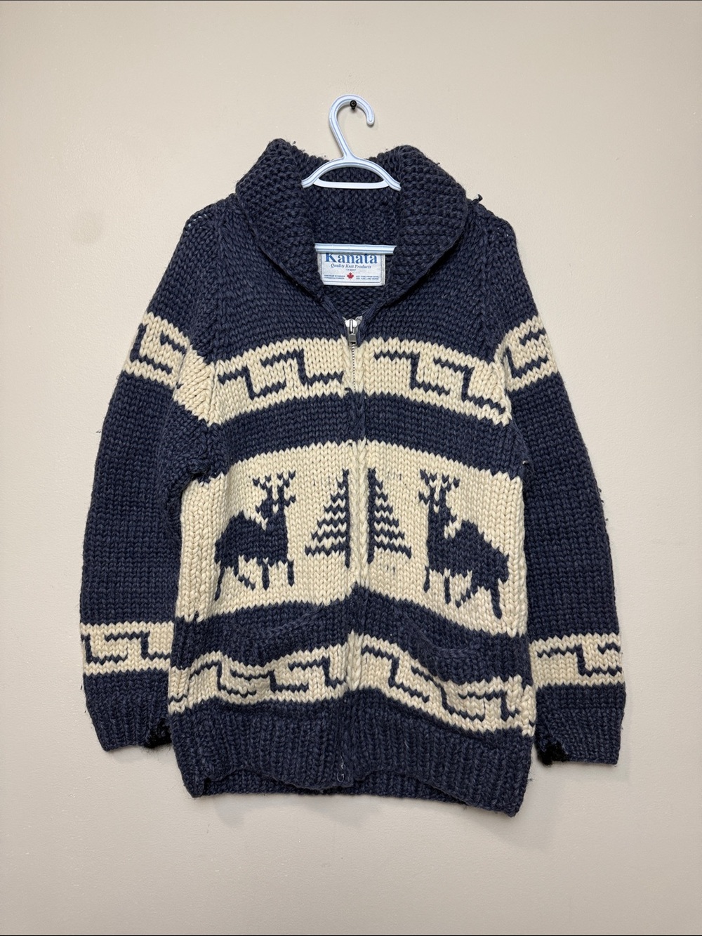 Katana Chunky Zip-Up Moose Pattern Sweater size L L- XL
